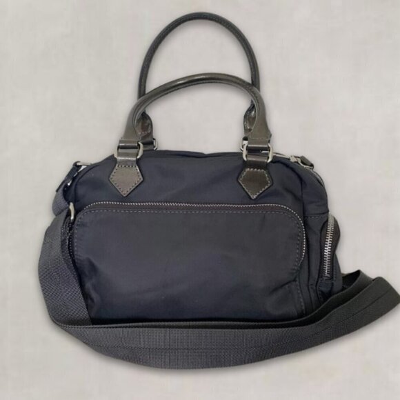 MZ Wallace Kara Satchel Bag Nylon Patent Leather Trim Dual Handle 6 Pockets Gray - Picture 2 of 16